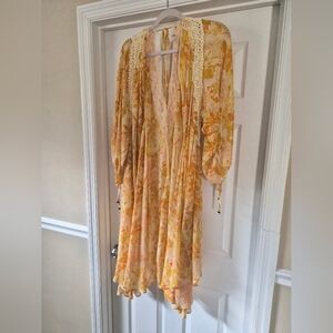 Free People Floral Yellow and Cream Top